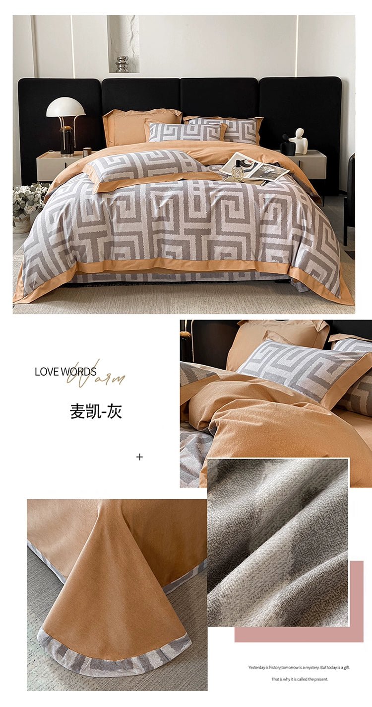 Classy Class a 200 PCs Pure Cotton Long - Staple Cotton Printed Four - Piece Bedding Set Autumn and Winter Thickening Cotton Quilt Cover Bed Sheets Bedding - Julia M LifeStyles