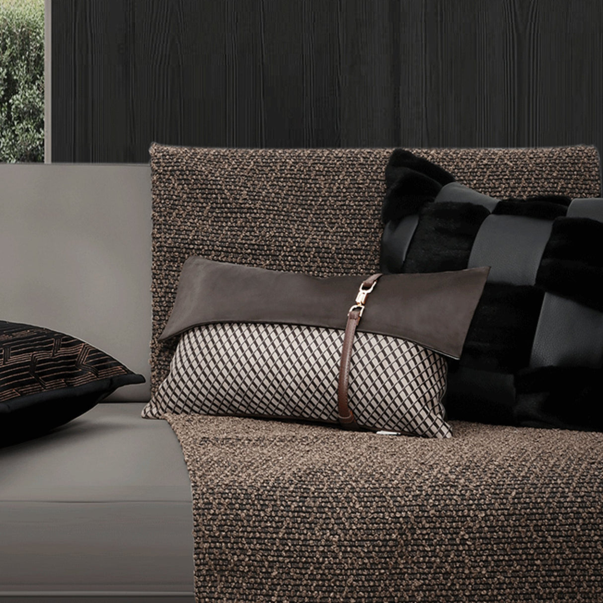 Classy Modern Italian Luxury Couch Pillow with Brown Stitching - Julia M LifeStyles