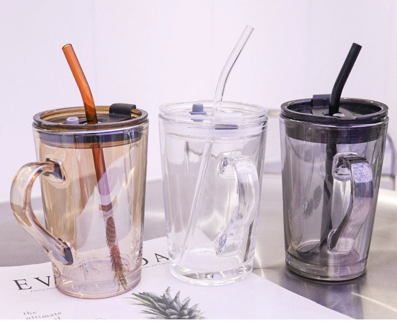 Couple Ins Style Glass Mug Household Straws - Julia M LifeStyles