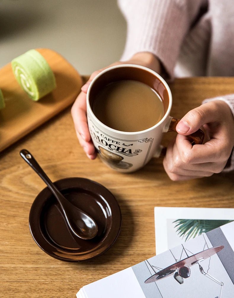 Creative Retro Mug with Spoon, Breakfast Mug, Cereal Milk, Cute Ceramic Cup, Insulated Coffee, Oatmeal Cup, Daily Household - Julia M LifeStyles