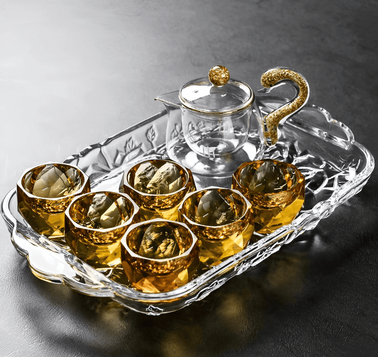 Crystal Glass Gold Foil Kung Fu Tea Set for 7-9 People - Julia M LifeStyles