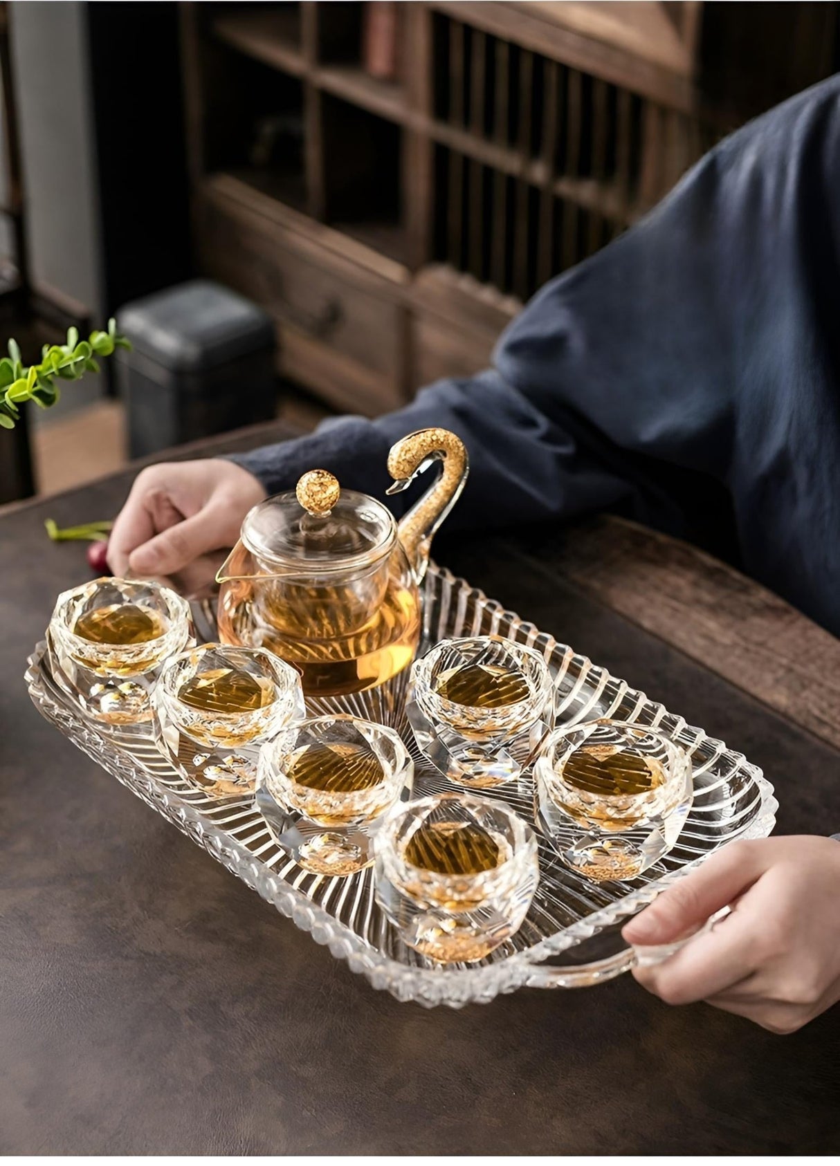 Crystal Glass Gold Foil Kung Fu Tea Set for 7-9 People - Julia M LifeStyles