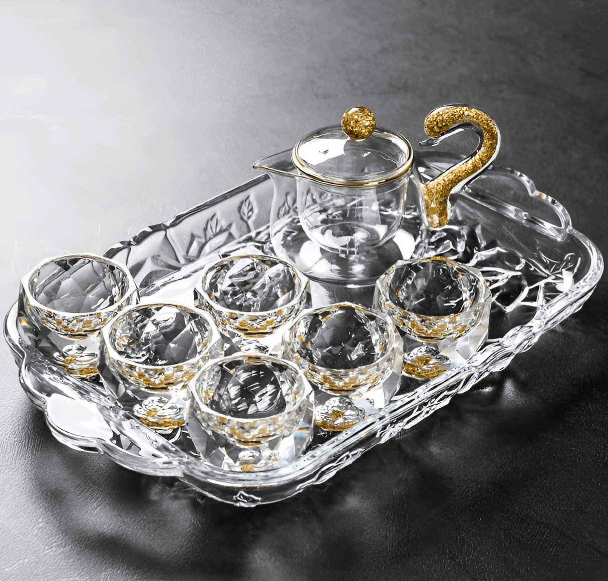 Crystal Glass Gold Foil Kung Fu Tea Set for 7-9 People - Julia M LifeStyles