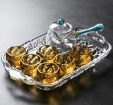 Crystal Glass Gold Foil Tea Pitcher Side Handle Pot Teapot Teacup Master Cup Kung Fu Tea Set Household Minimalist Tea Tray Set - Julia M LifeStyles