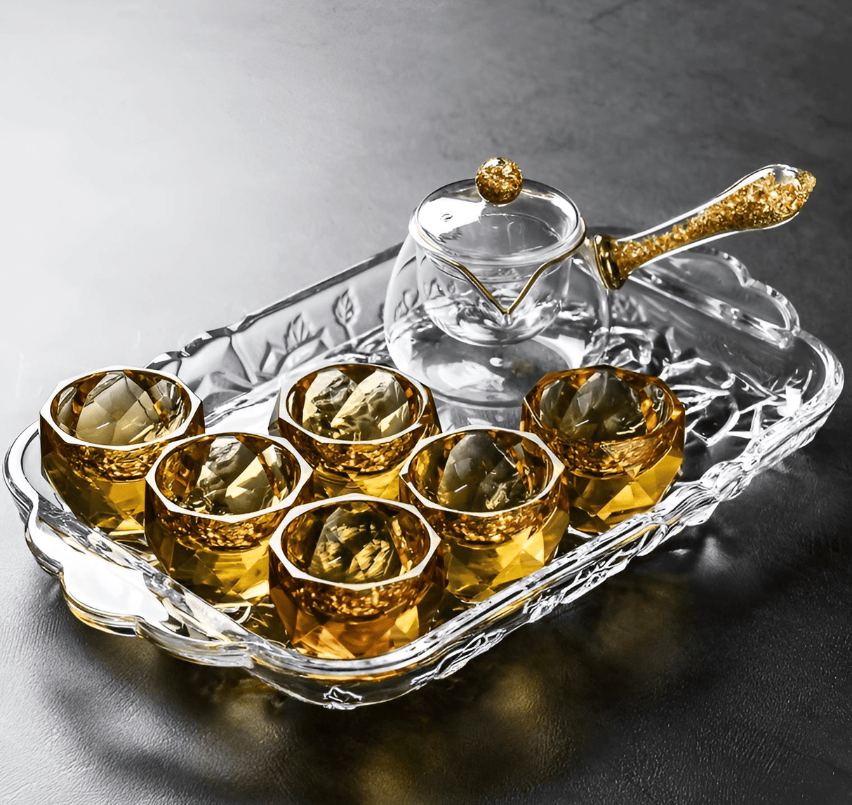 Crystal Glass Gold Foil Tea Pitcher Side Handle Pot Teapot Teacup Master Cup Kung Fu Tea Set Household Minimalist Tea Tray Set - Julia M LifeStyles