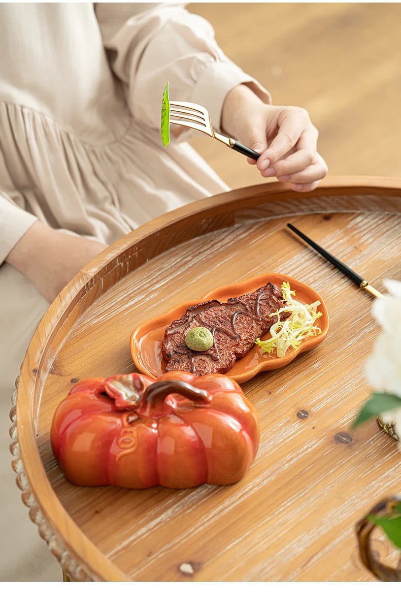 Cute and Novel Pumpkin with Lid Ceramic Dining Plate Snack Plate Kitchen Utensils Restaurant Utensils New Year's Festival Gifts - Julia M LifeStyles