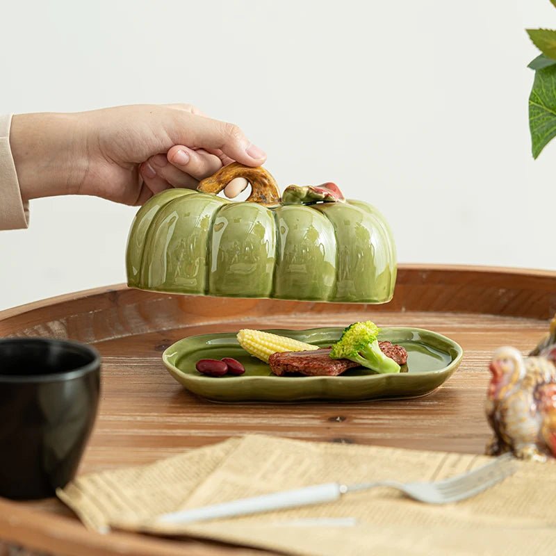 Cute and Novel Pumpkin with Lid Ceramic Dining Plate Snack Plate Kitchen Utensils Restaurant Utensils New Year's Festival Gifts - Julia M LifeStyles