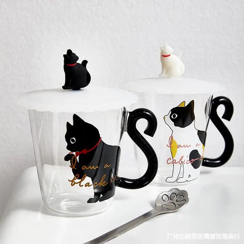 Cute Black Cat Glass Coffee Mug Set - Kawaii Japanese Style - Julia M LifeStyles