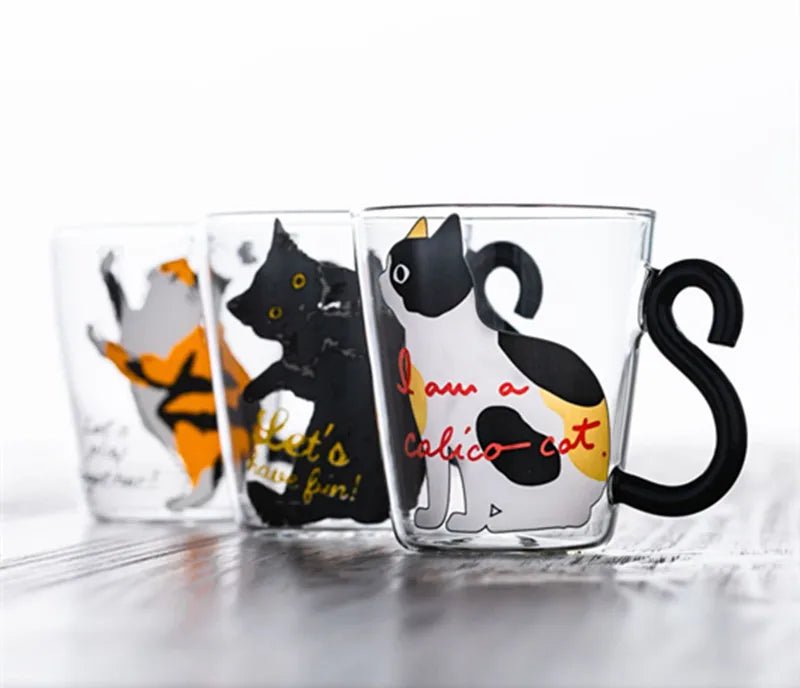 Cute Black Cat Glass Coffee Mug Set - Kawaii Japanese Style - Julia M LifeStyles