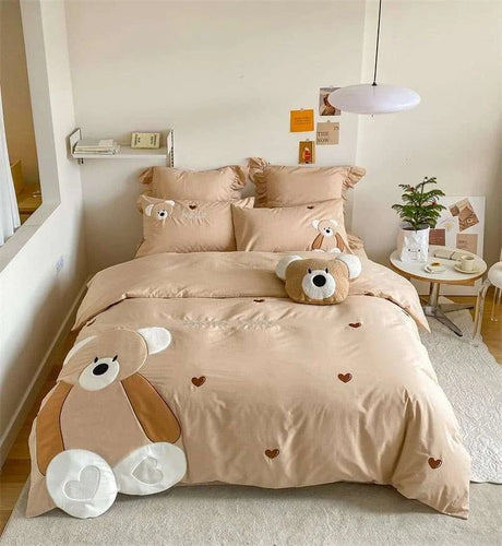 Cute Cartoon Bear Applique Washed Cotton Child Bedding Set - Julia M LifeStyles