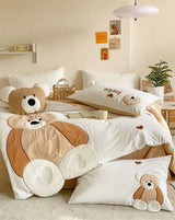 Cute Cartoon Bear Applique Washed Cotton Child Bedding Set - Julia M LifeStyles