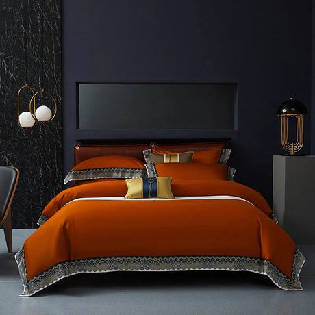 Delicate Sea Wave Orange 4 - Piece Cotton Bedding Set - Julia M LifeStyles