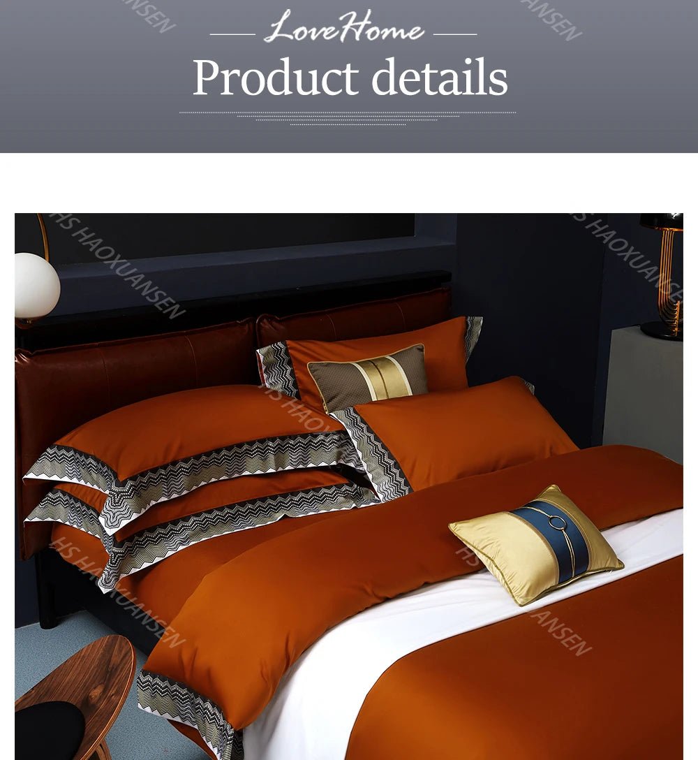 Delicate Sea Wave Orange 4 - Piece Cotton Bedding Set - Julia M LifeStyles