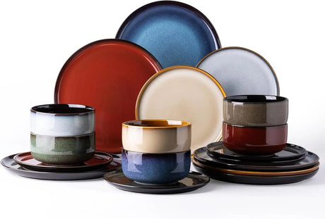 Dinnerware Sets of 6,Porcelain Plates and Bowls Sets,Handmade Reactive Glaze Dishes Set,Chip Resistant and Scratch Resis - Julia M LifeStyles