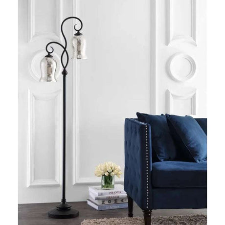 Double Curved Floral 63.5 in. H Floor Lamp, Black - Julia M LifeStyles