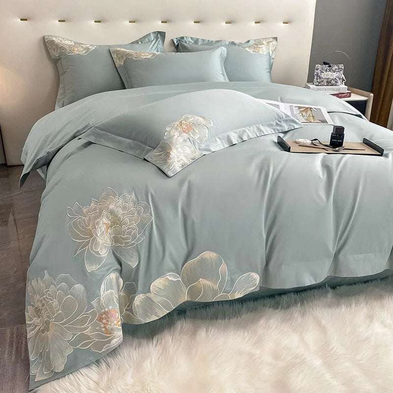 Egyptian cotton Floral embroidered quilt cover Set | King Queen - Julia M LifeStyles