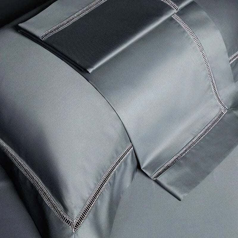 Egyptian Elegance: Luxury Grey Lace Bedding Set egyptian cotton bedding set Julia M Home & Kitchen   