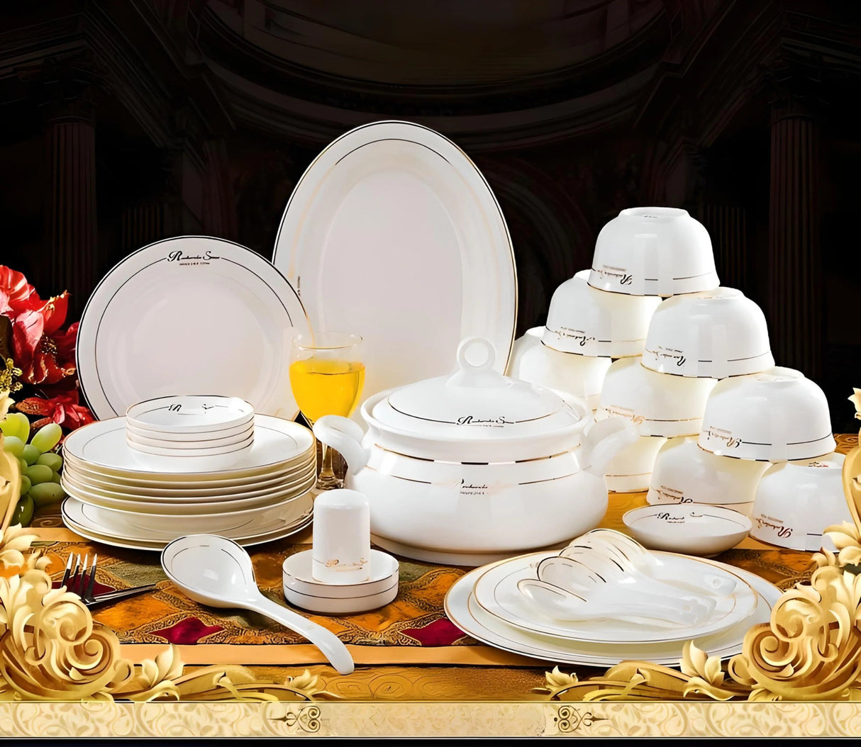 Elegant 60 - Piece Fine Bone China Dinner Set - Julia M LifeStyles