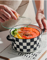 Elegant Binaural Ceramic Noodle Bowl with Lid for Instant Meals - Julia M LifeStyles