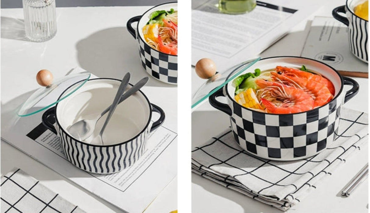 Elegant Binaural Ceramic Noodle Bowl with Lid for Instant Meals - Julia M LifeStyles