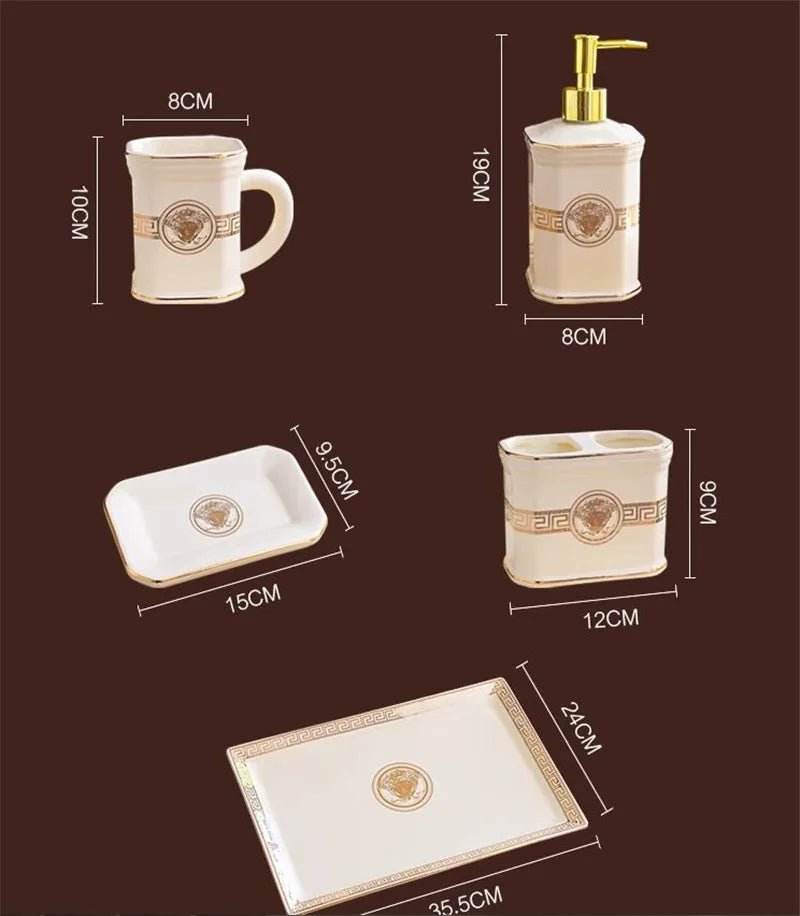 Elegant Black/White Ceramic Bathroom Set: Dispenser, Cup, Holder & More - Julia M LifeStyles