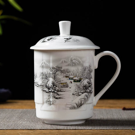 Elegant Blue and White Porcelain Cup with Lid for Tea Brewing - Julia M LifeStyles