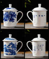 Elegant Blue and White Porcelain Cup with Lid for Tea Brewing - Julia M LifeStyles