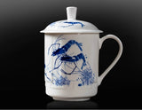 Elegant Blue and White Porcelain Cup with Lid for Tea Brewing - Julia M LifeStyles