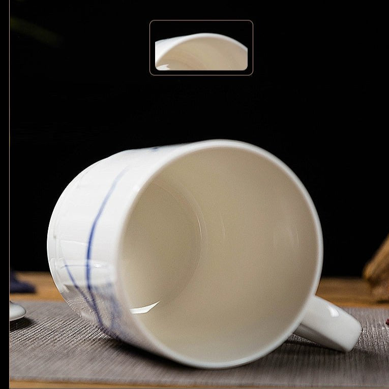 Elegant Blue and White Porcelain Cup with Lid for Tea Brewing - Julia M LifeStyles