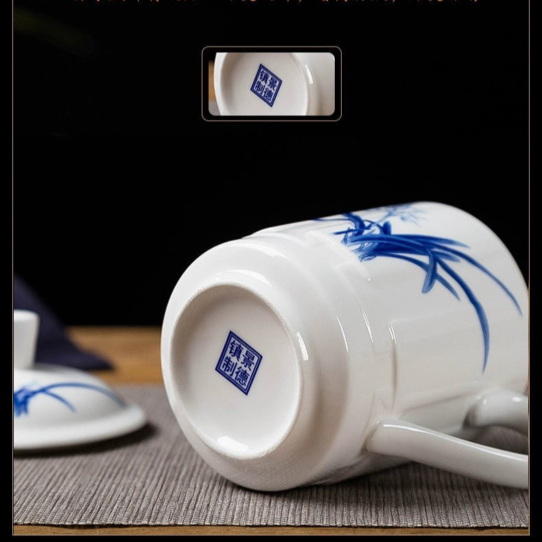 Elegant Blue and White Porcelain Cup with Lid for Tea Brewing - Julia M LifeStyles