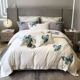 Elegant Blue Butterfly Embroidered Egyptian Cotton Bedding Set - Julia M LifeStyles