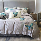 Elegant Blue Butterfly Embroidered Egyptian Cotton Bedding Set - Julia M LifeStyles