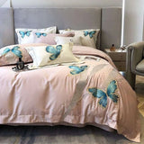 Elegant Blue Butterfly Embroidered Egyptian Cotton Bedding Set - Julia M LifeStyles