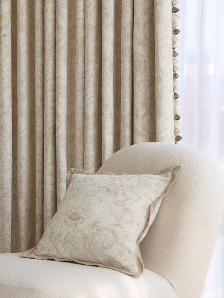 Elegant Cream Curtain Luxury Tassel Curtain - Julia M LifeStyles