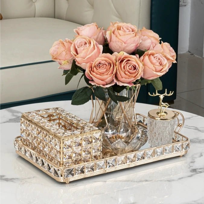 Elegant Crystal Tissue Box and Remote Control Holder - Julia M LifeStyles