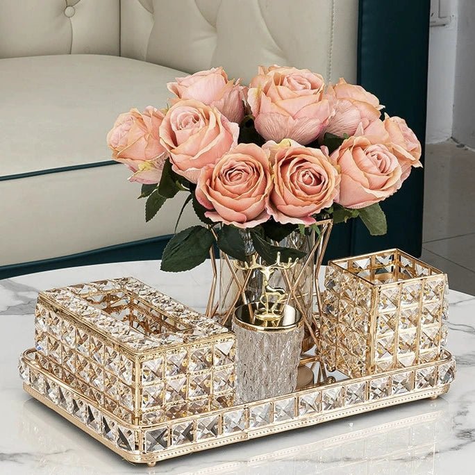 Elegant Crystal Tissue Box and Remote Control Holder - Julia M LifeStyles