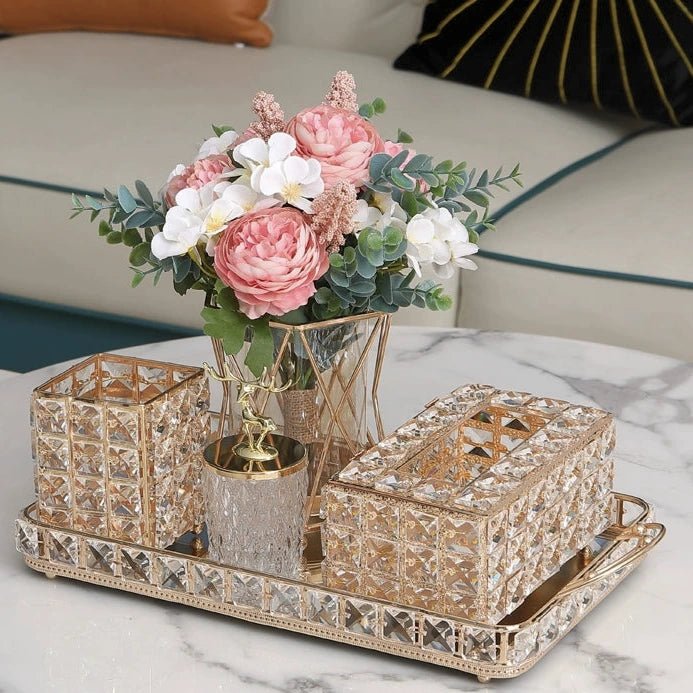 Elegant Crystal Tissue Box and Remote Control Holder - Julia M LifeStyles