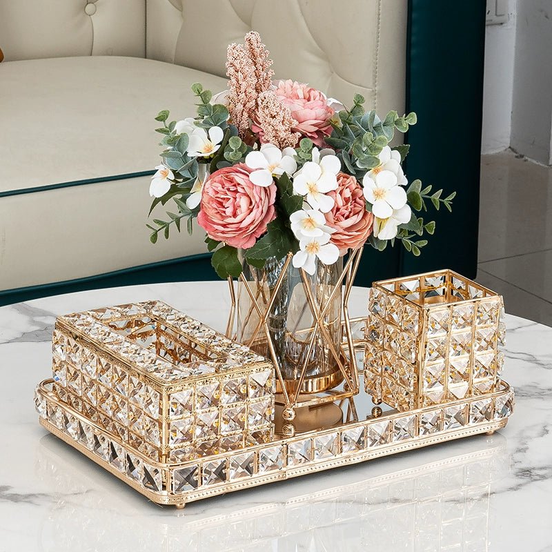 Elegant Crystal Tissue Box and Remote Control Holder - Julia M LifeStyles