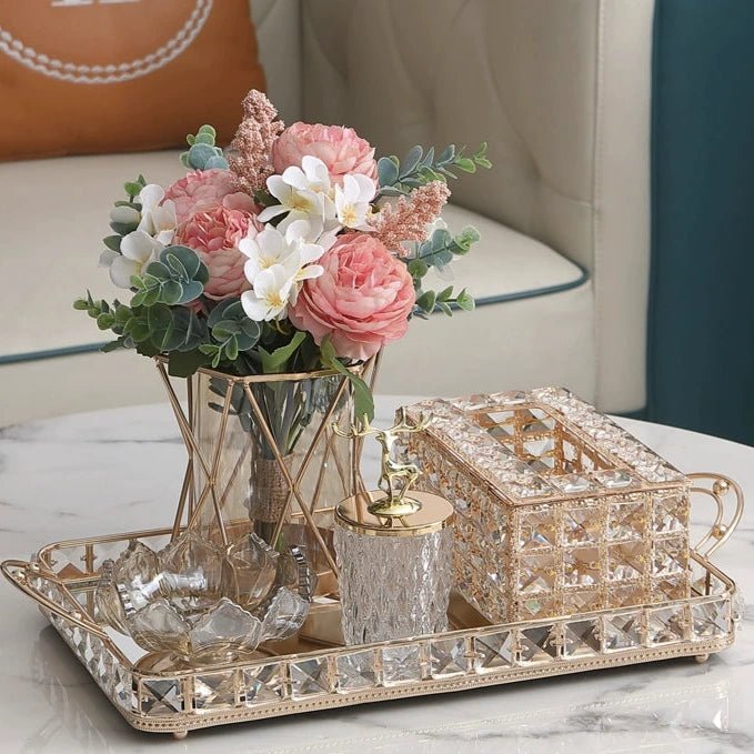 Elegant Crystal Tissue Box and Remote Control Holder - Julia M LifeStyles