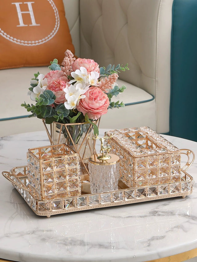 Elegant Crystal Tissue Box and Remote Control Holder - Julia M LifeStyles