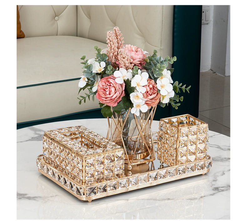 Elegant Crystal Tissue Box and Remote Control Holder - Julia M LifeStyles