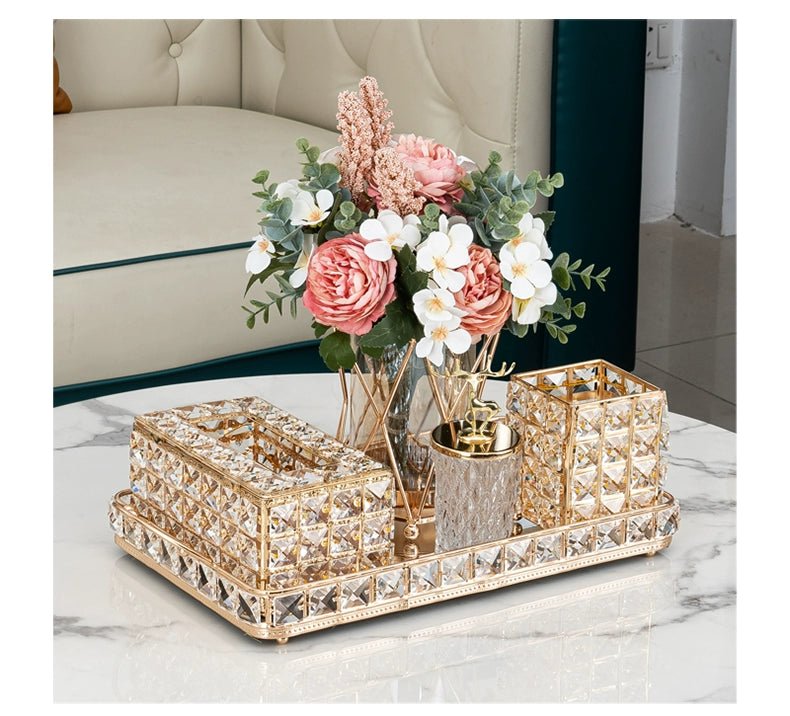 Elegant Crystal Tissue Box and Remote Control Holder - Julia M LifeStyles