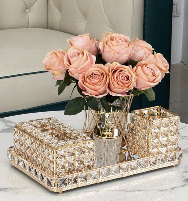 Elegant Crystal Tissue Box and Remote Control Holder - Julia M LifeStyles