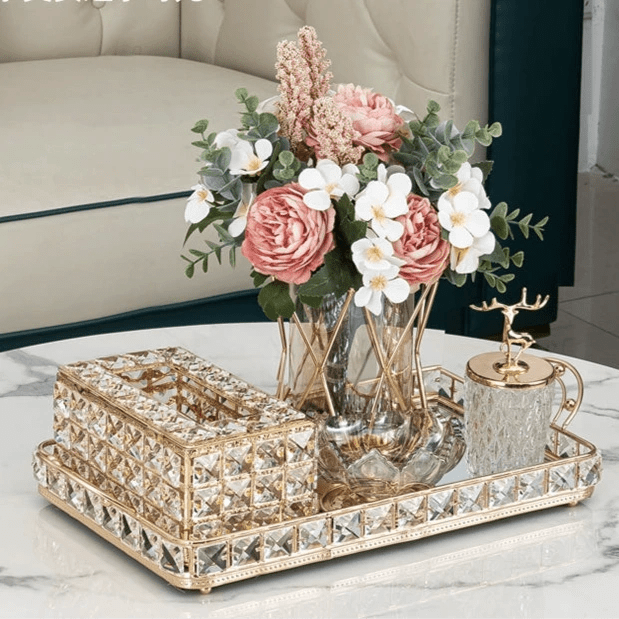 Elegant Crystal Tissue Box and Remote Control Holder - Julia M LifeStyles