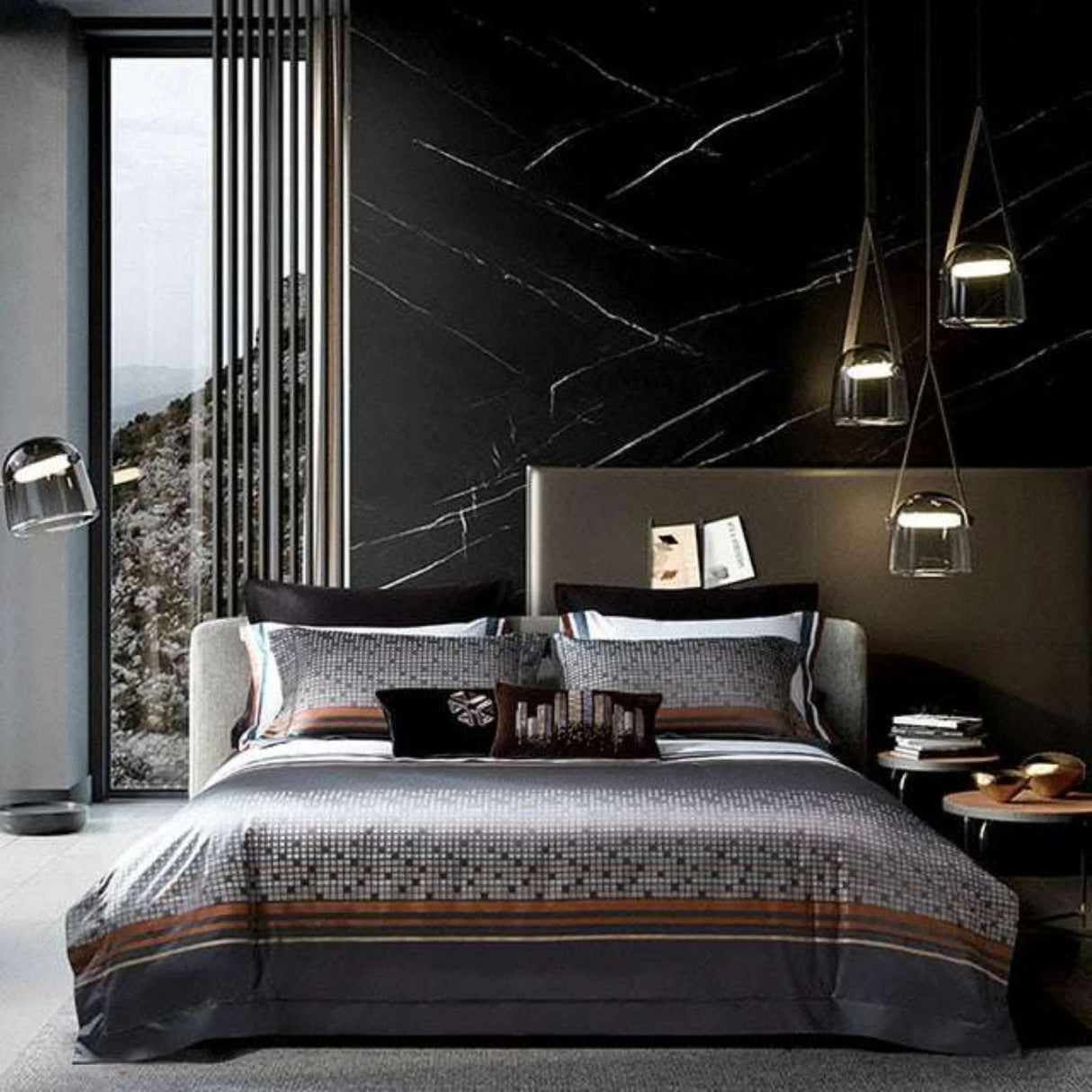 Elegant Italian Cotton Geometric Satin Bedding Set - Julia M LifeStyles