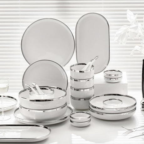 Elegant Silver - Edged Ceramic Dinner Set - Julia M LifeStyles