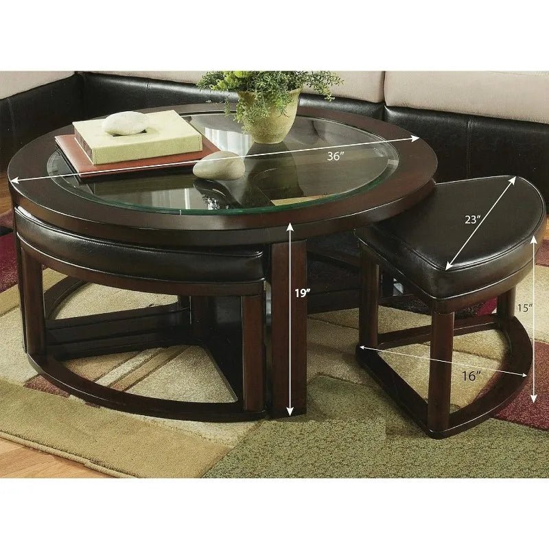 Espresso Coffee Table Set with 4 Stools - Julia M LifeStyles