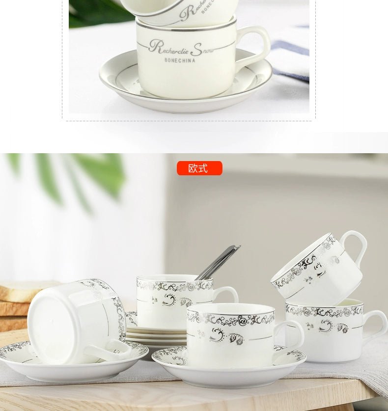 European Ceramic Cup Coffee Cup Suit Simple Coffee Cup 6 - Piece Set For Home Small Luxury Coffee Cup, Dish and Spoon - Julia M LifeStyles