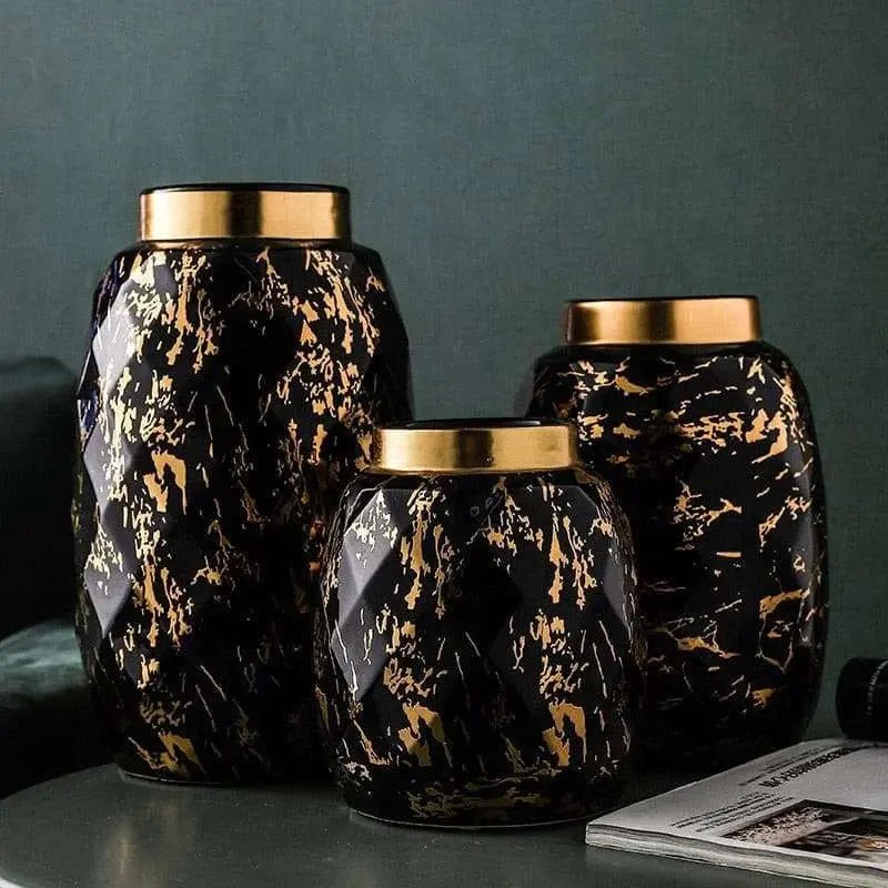European Gilded Ceramic Vase Marble Pattern - Julia M LifeStyles