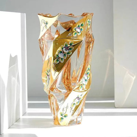 European style Crystal Glass Vase Gold Painted Enamel European Style Decoration Housewarming Gift Home Furnishing decoration - Julia M LifeStyles